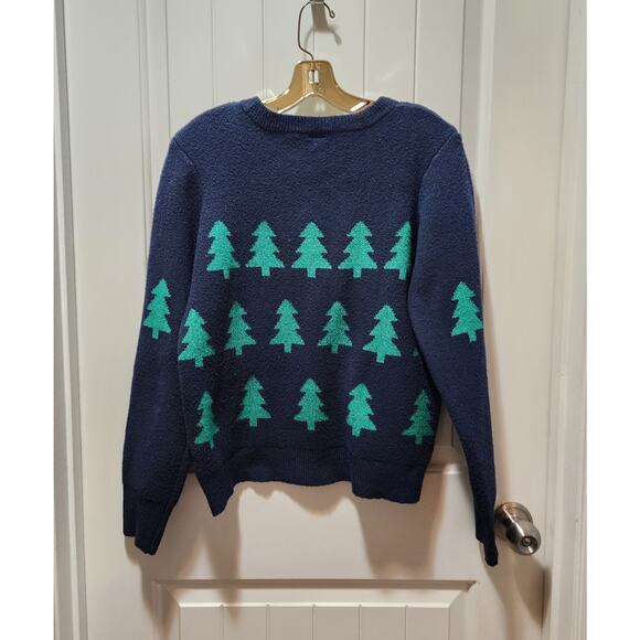 HOLIDAY TIME Womens L 12-14 Blue Green Trees Sequins Ugly Christmas Sweater - Picture 6 of 9